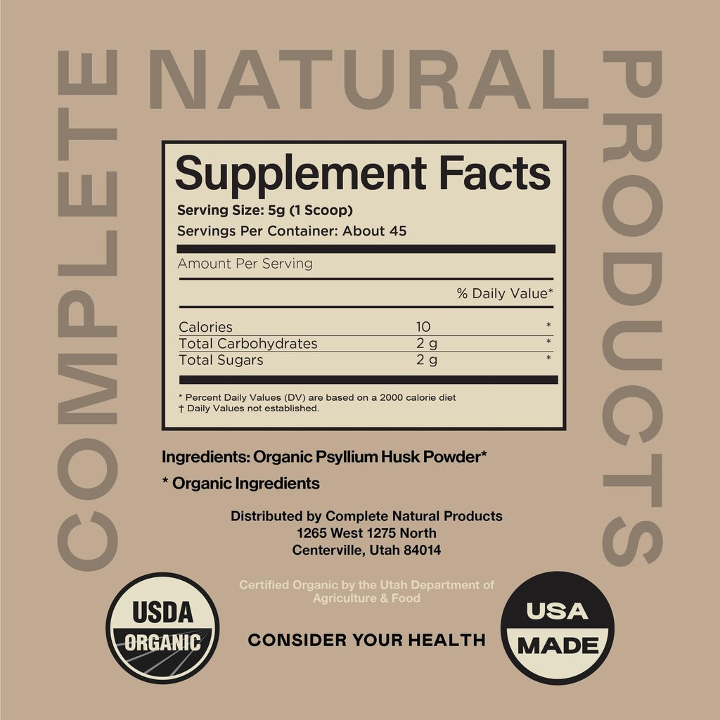 Organic Psyllium Husk Powder 10oz Unflavored Fiber Supplement A999