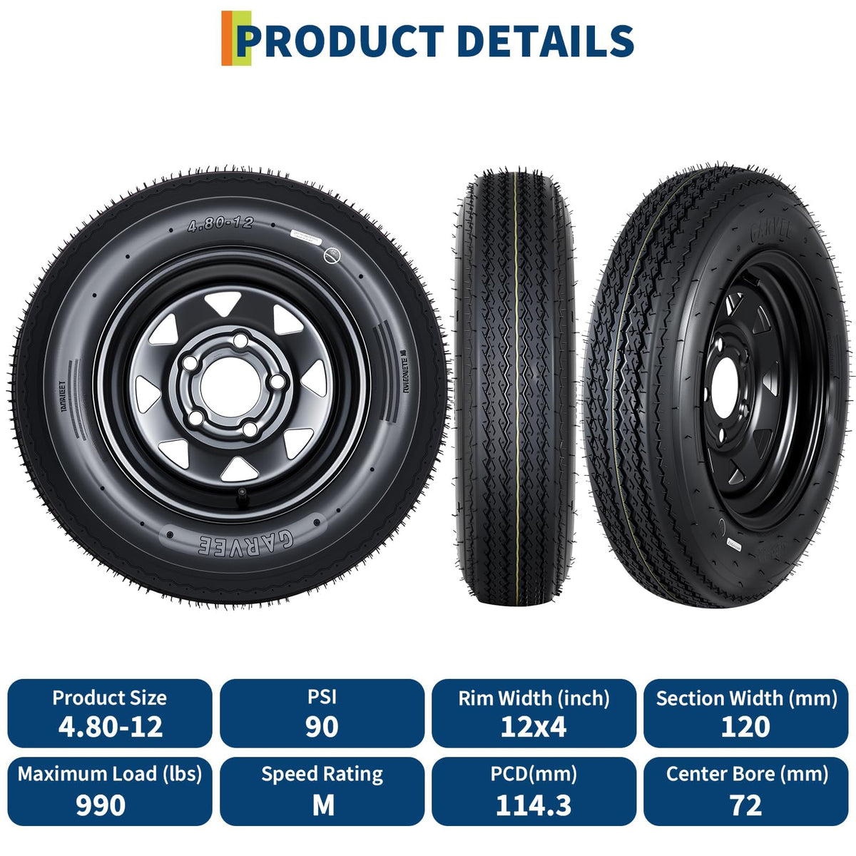 2-Pack 4.80-12 Trailer Tires with 12" Rims B82273