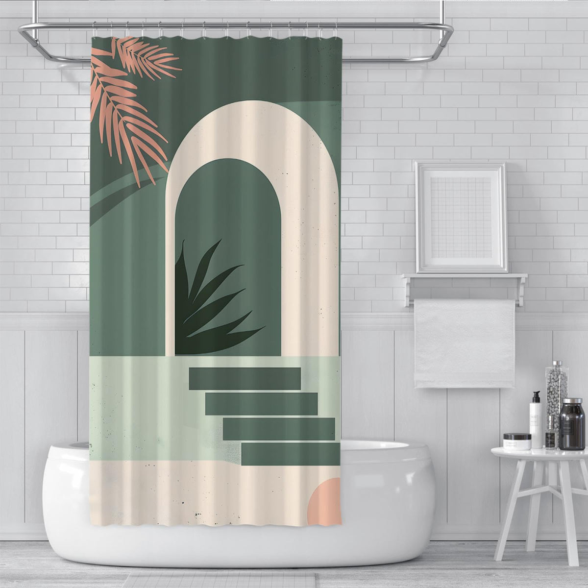 Sage Green Geometric Bath Curtain 54x78 Inches J155