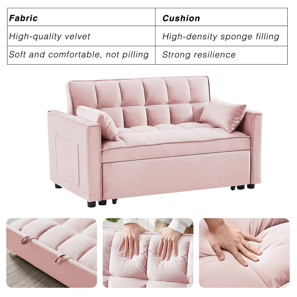 3 in 1 Convertible Sleeper Sofa Bed Velvet Pink O555