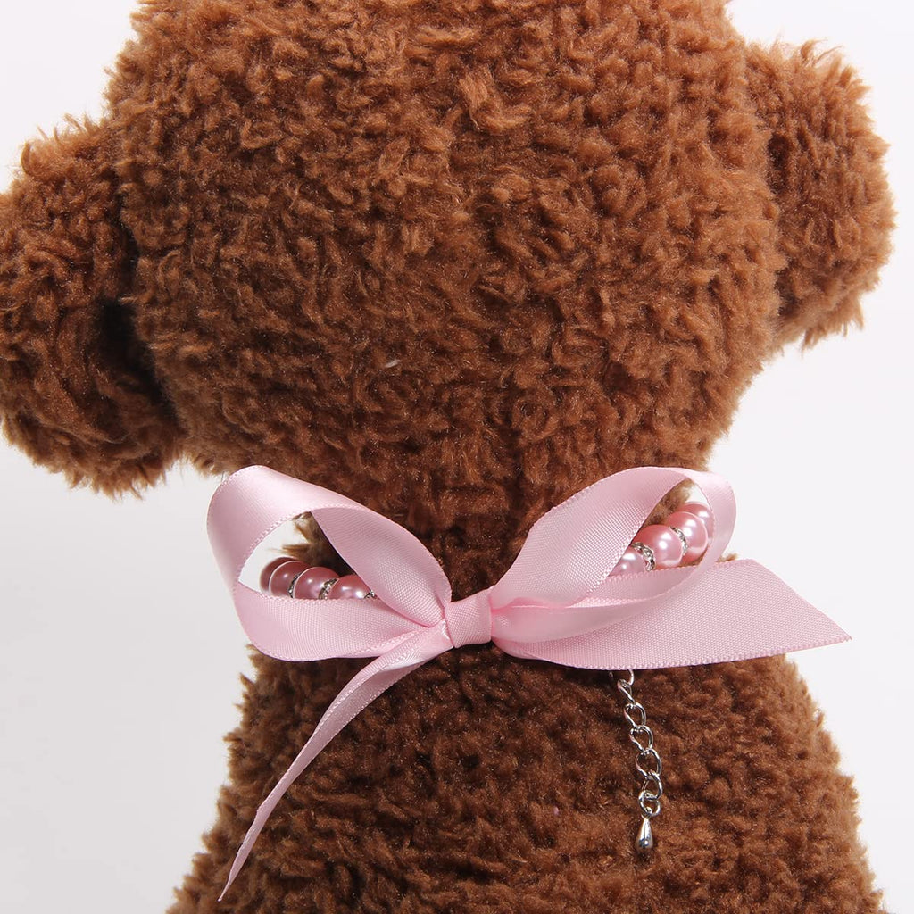 Pearls Necklace Collar with Ribbon Bow Pet Jewelry Pink A84683
