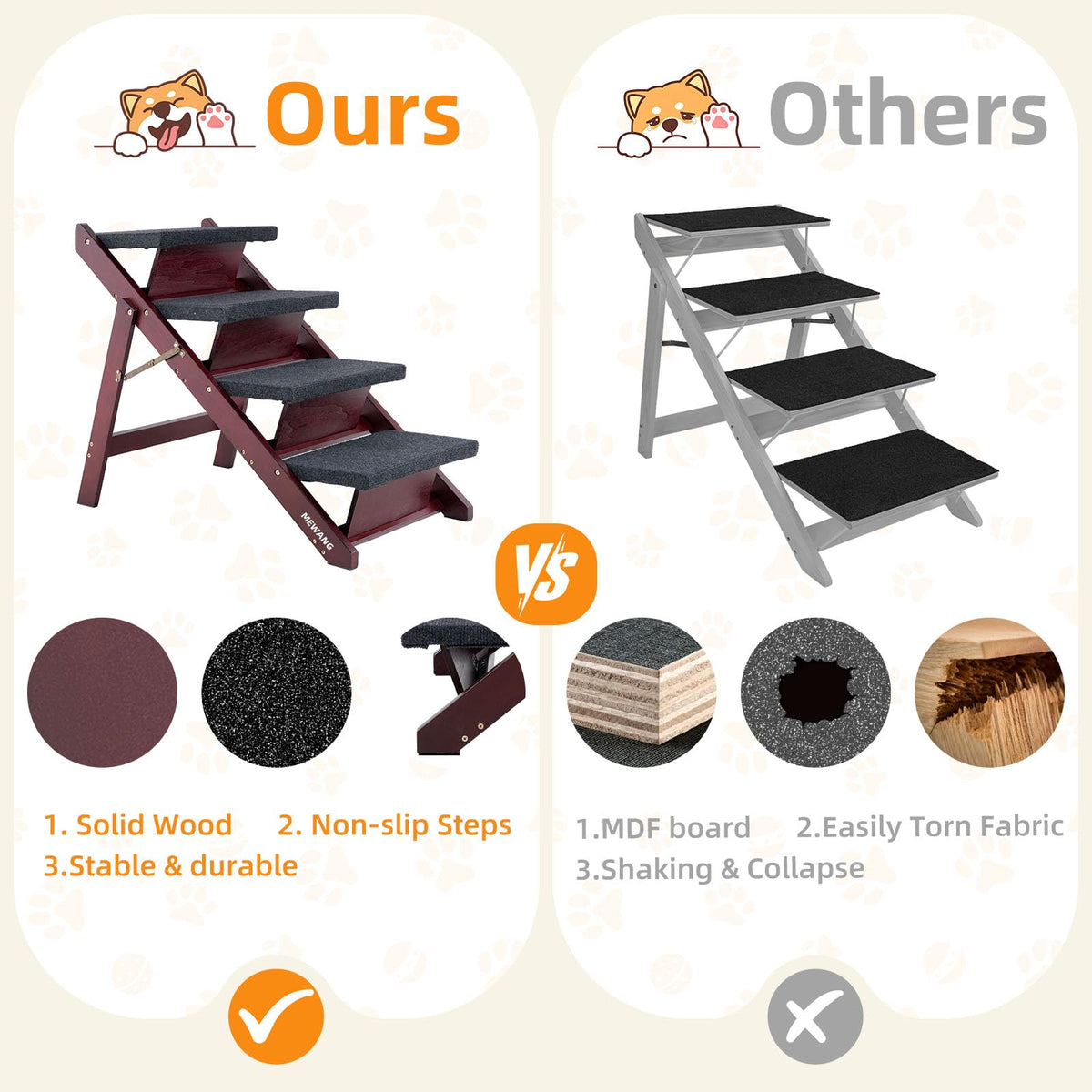 Wooden 4 Step Foldable Pet Stairs U521