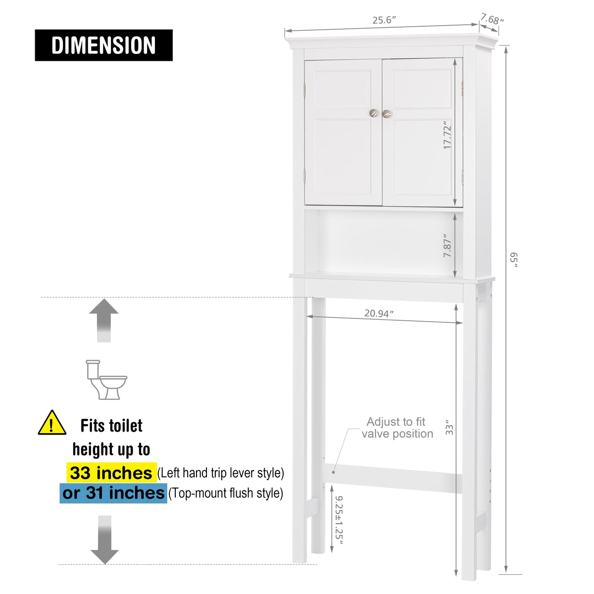 Over the Toilet Storage Cabinet with Doors and Adjustable Shelf J541096