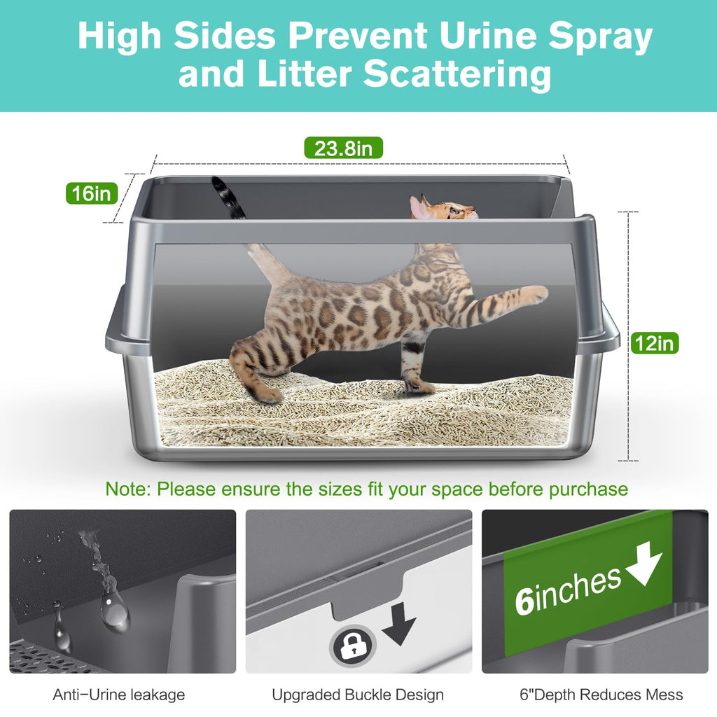 Stainless Steel Cat Litter Box with High Sides Lid X2297