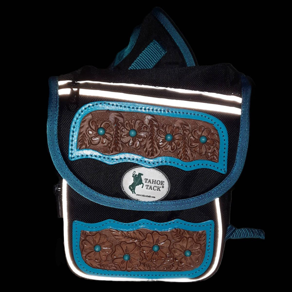Turquoise Flower 1680D Nylon Western Horn Storage Bag with Hand Tooled Leather Accents L72116