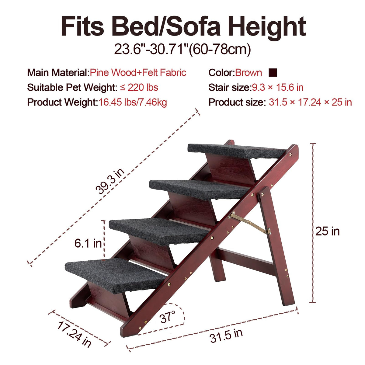 Wooden 4 Step Foldable Pet Stairs U521