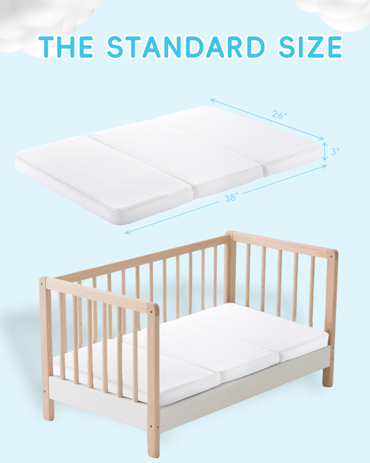 Tri-fold Portable Pack and Play Mattress with Waterproof Washable Cover H7049
