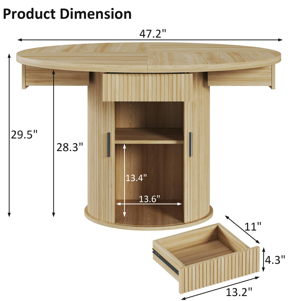 47.2" Round Wood Dining Table with 4 Drawers G94216