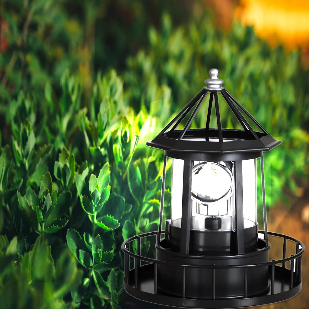 Black IP65 Waterproof Solar Rotating Lighthouse Light H438912