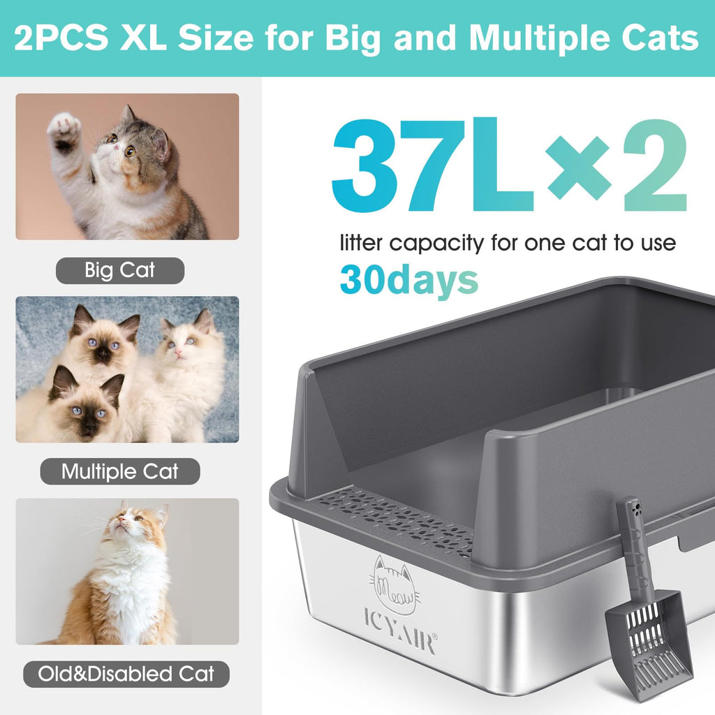 Stainless Steel Cat Litter Box with High Sides Lid X2297