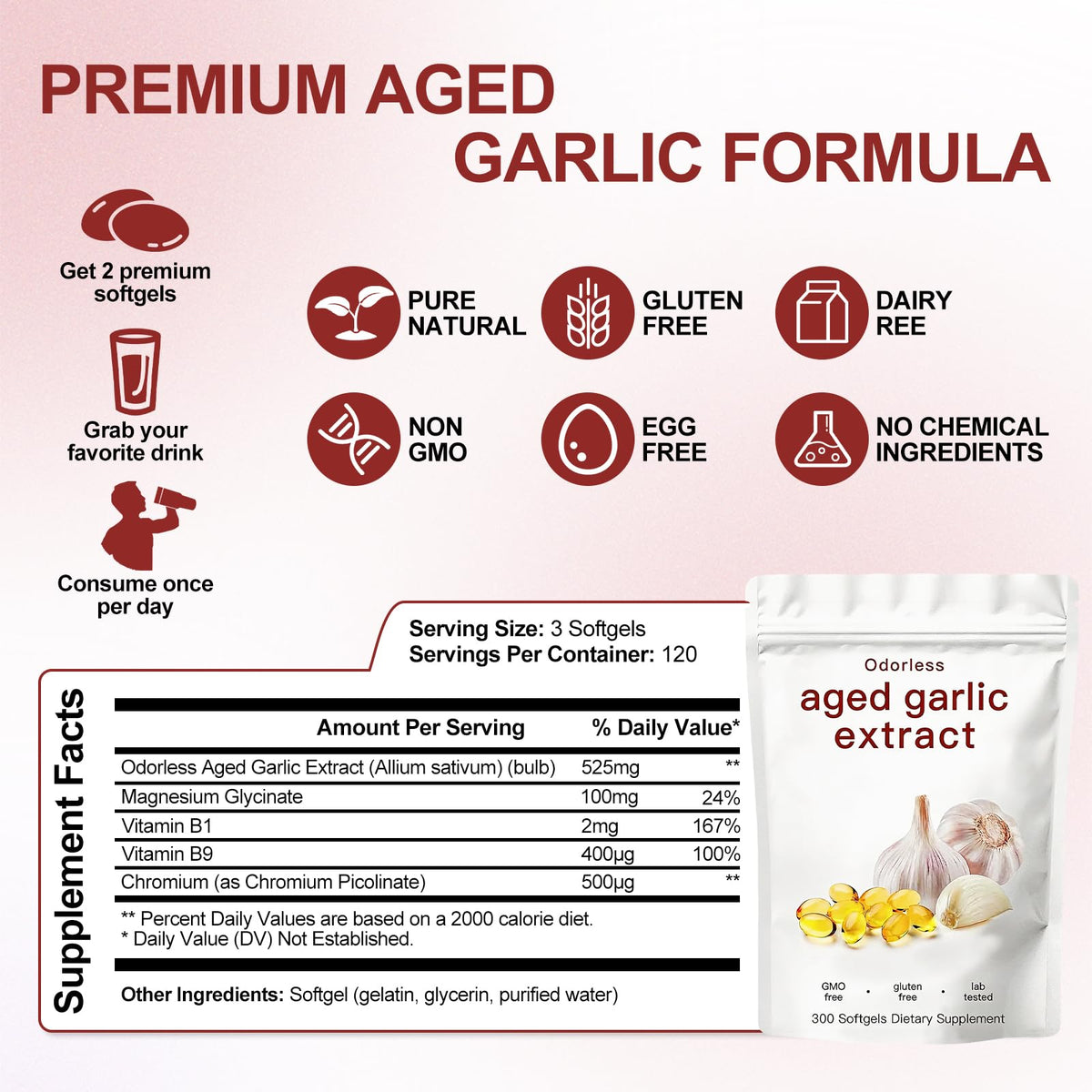 Odorless Garlic Supplement 300 Count Softgels S130466