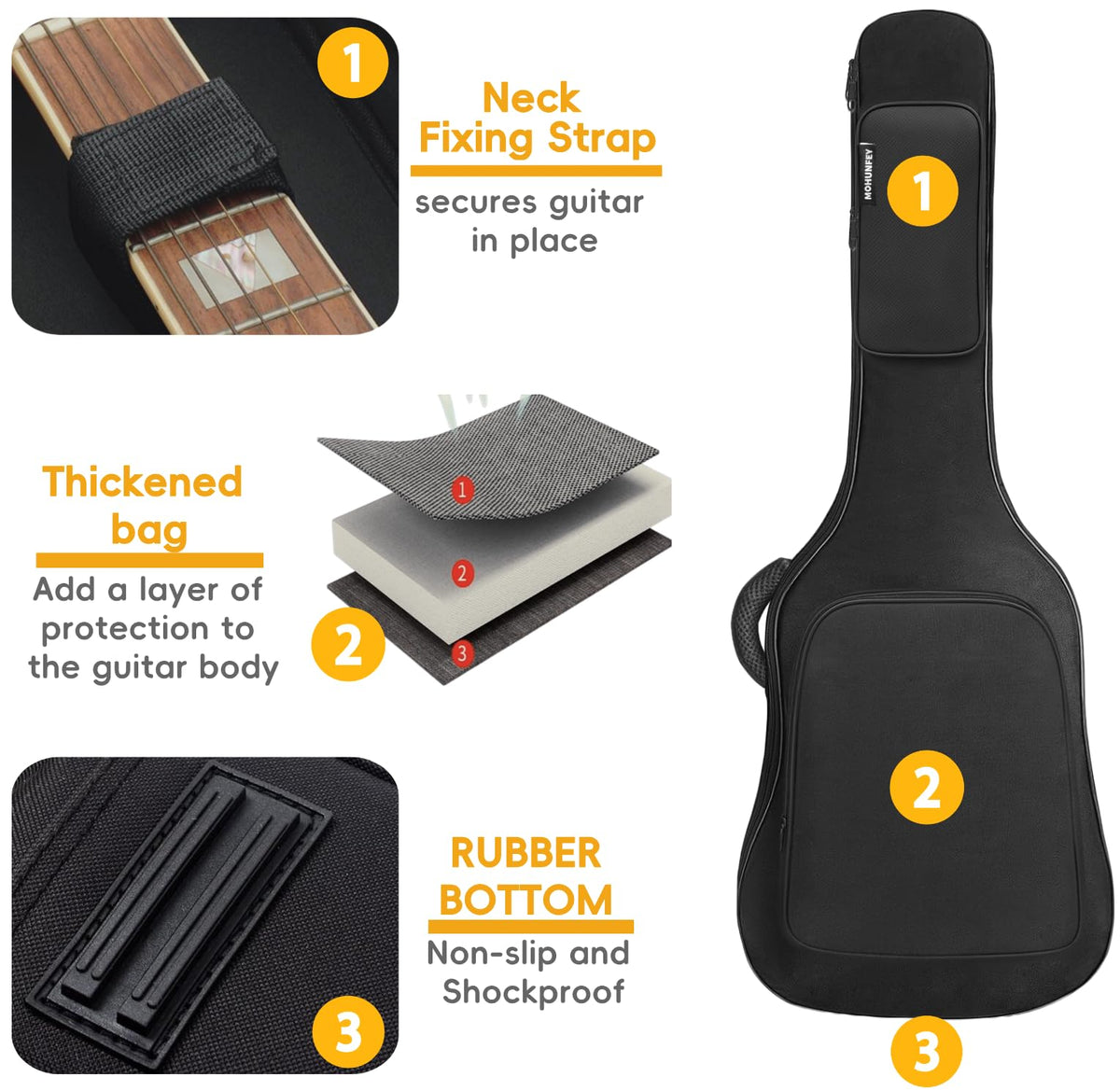 Black Acoustic Guitar Gig Bag with Adjustable Shoulder Strap H213861