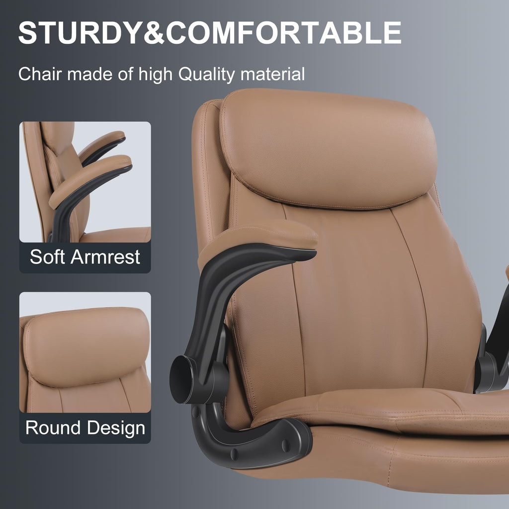 Leather Drafting Chair with Adjustable Height and Flip-up Armrest T6854