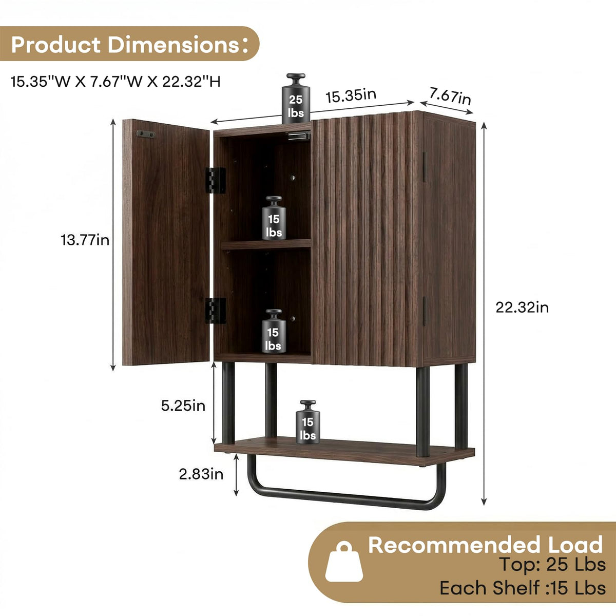 Farmhouse Fluted Wood Wall Mounted Bathroom Cabinet with Adjustable Shelf G2055