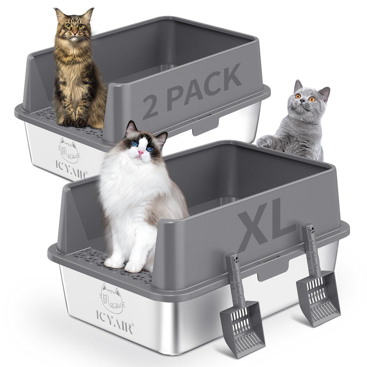 Stainless Steel Cat Litter Box with High Sides Lid X2297