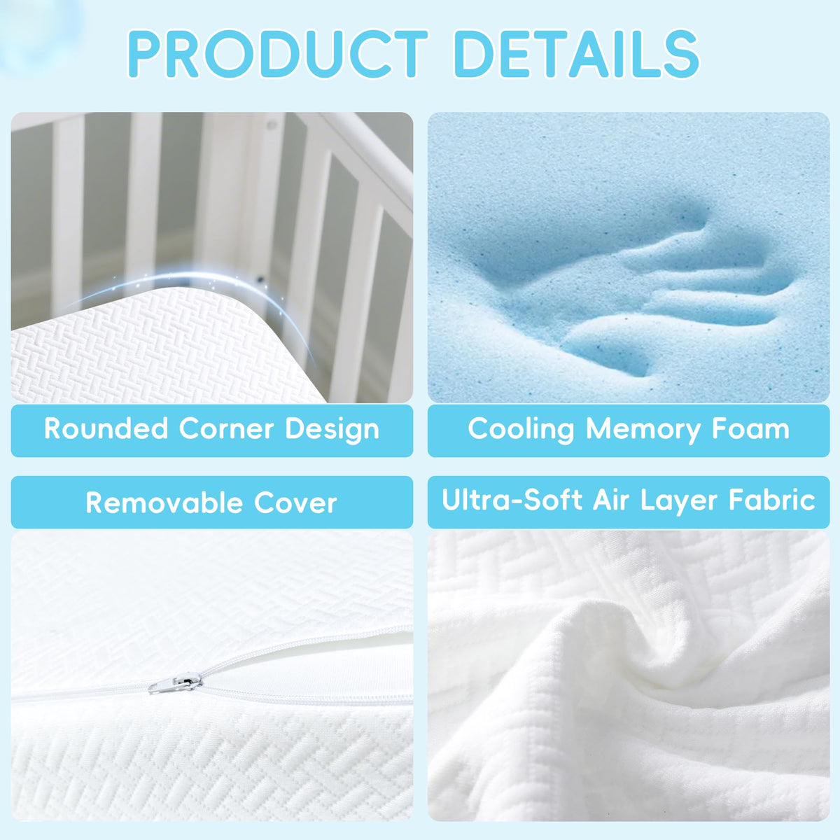 Tri-fold Portable Pack and Play Mattress with Waterproof Washable Cover H7049
