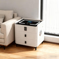 White Nightstand with Charging Station and LED Lights I843