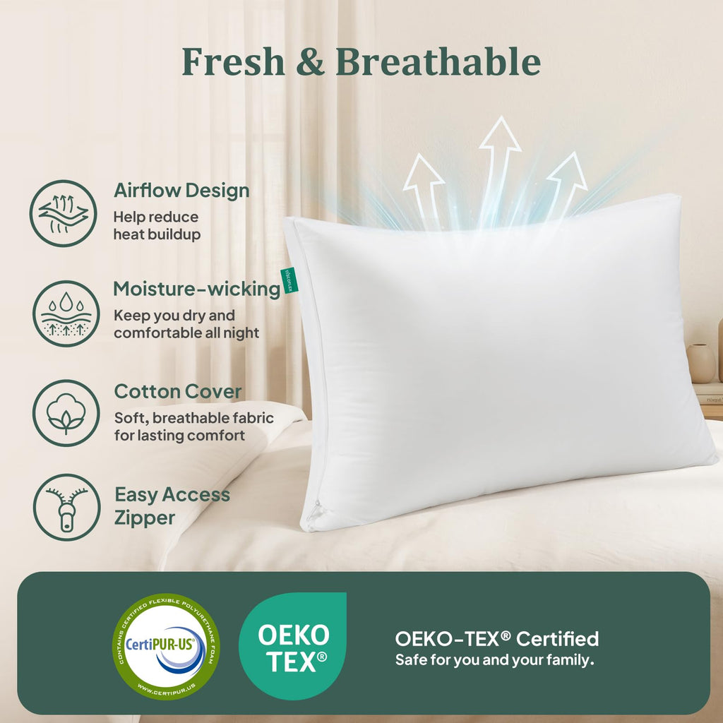 King Size Set of 2 Adjustable Memory Foam Bed Pillows L32943