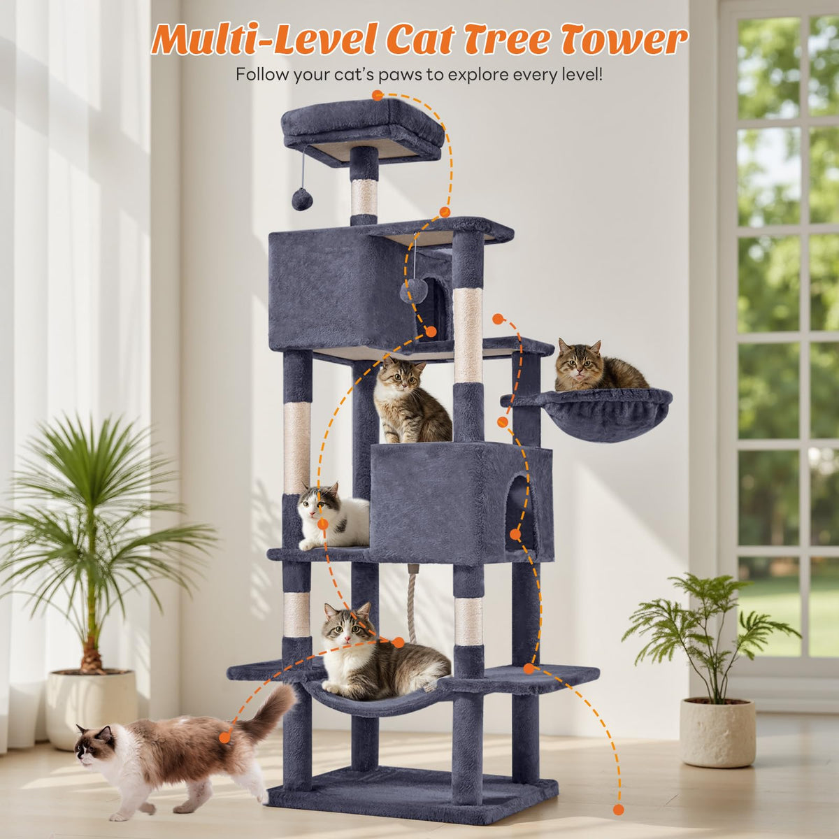 66 Inch Cat Tree Tower with Scratching Posts V189888