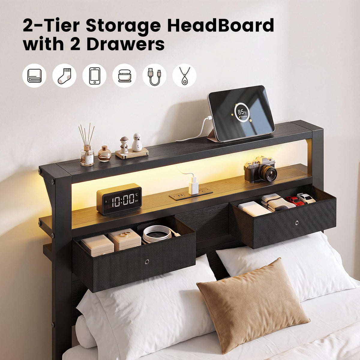 Twin Size Bed Frame with Storage Headboard and 2 Drawers O203491