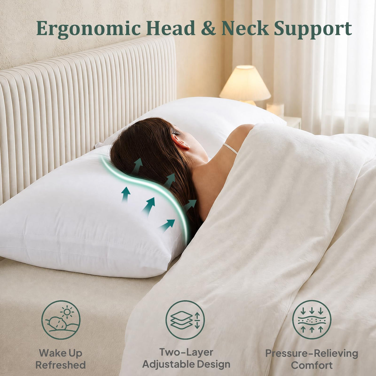 King Size Set of 2 Adjustable Memory Foam Bed Pillows L32943