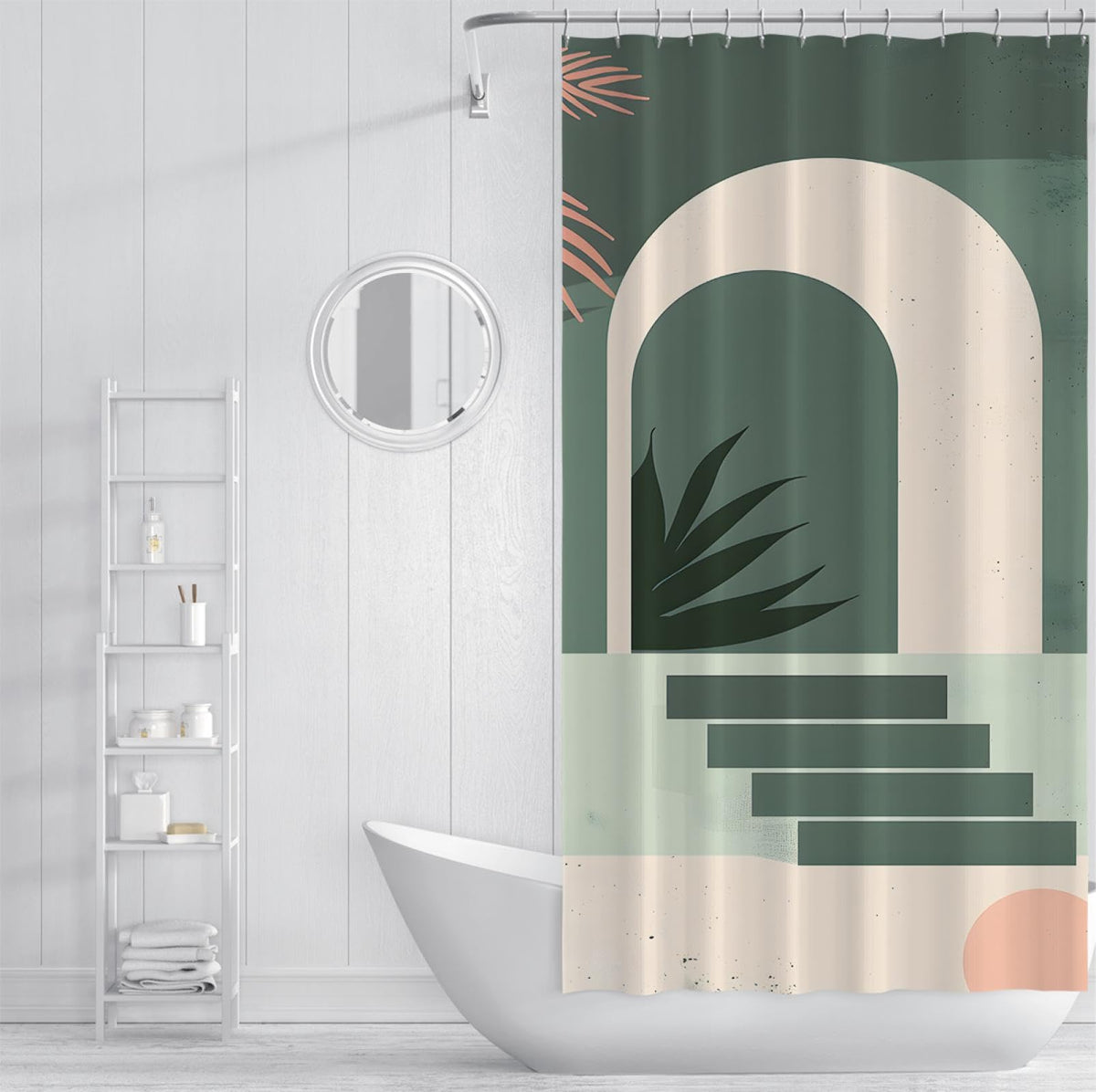 Sage Green Geometric Bath Curtain 54x78 Inches J155