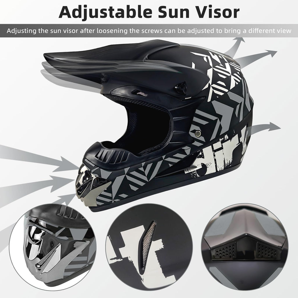 Certified Youth Kids Dirt Bike Motocross ATV Helmets 4Pcs Set A21229