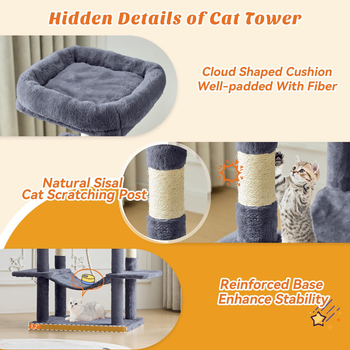 66 Inch Cat Tree Tower with Scratching Posts V189888