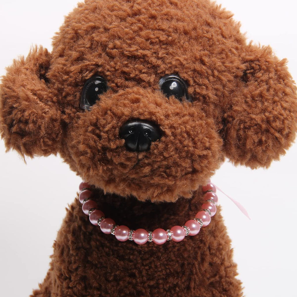 Pearls Necklace Collar with Ribbon Bow Pet Jewelry Pink A84683
