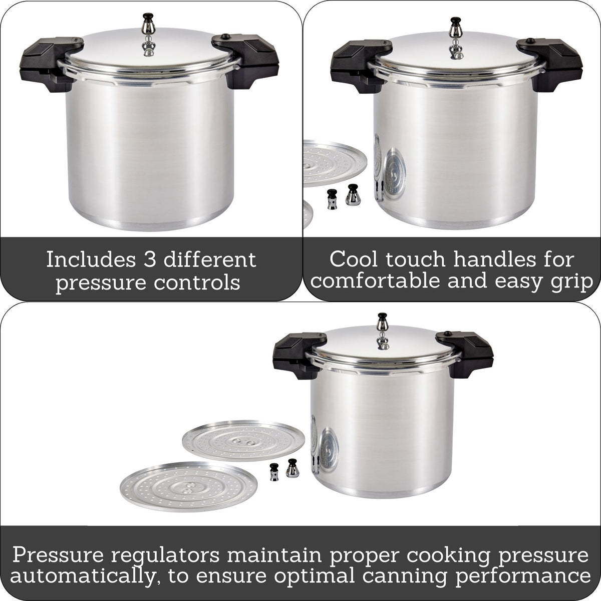 22 Qt Aluminum Pressure Canner with 3 Regulators G253498