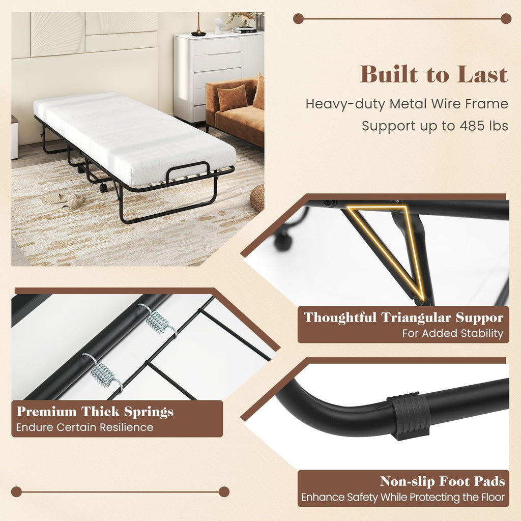 Folding Bed with Mattress, Cot Size Gel Memory Foam Metal Frame B1300