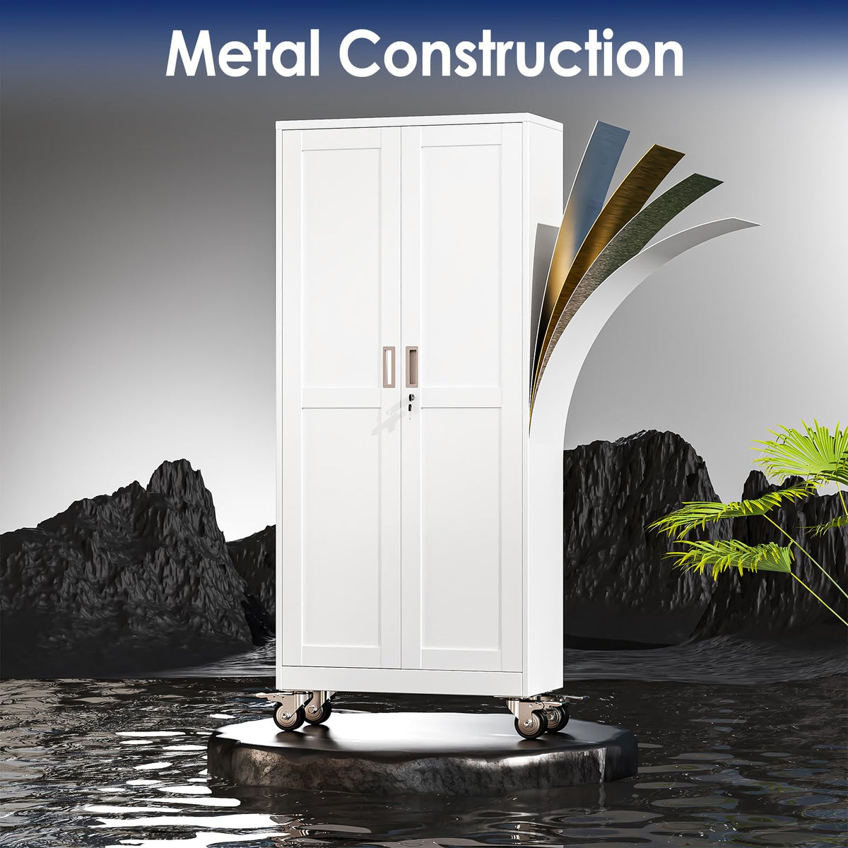 61" Metal Rolling Storage Cabinet with 2 Doors and Wheels O876902