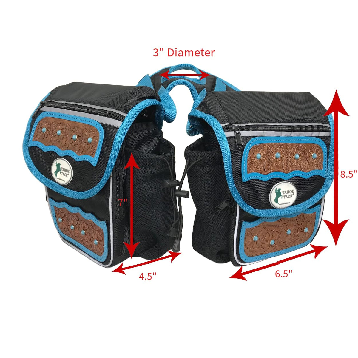 Turquoise Flower 1680D Nylon Western Horn Storage Bag with Hand Tooled Leather Accents L72116