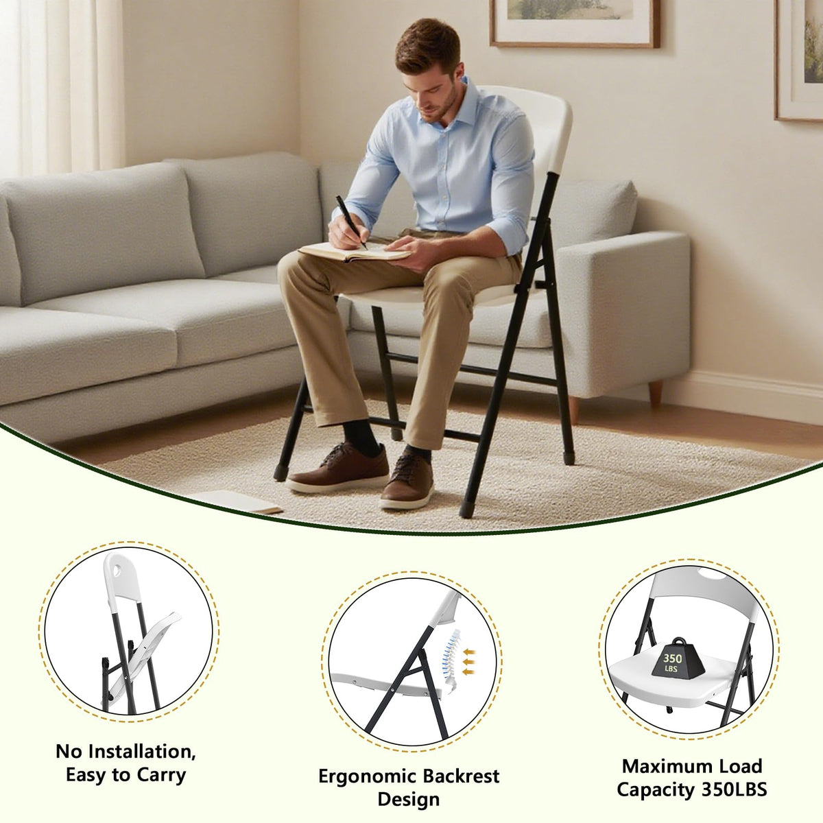 4 Pack Heavy Duty Plastic Folding Chair H4977