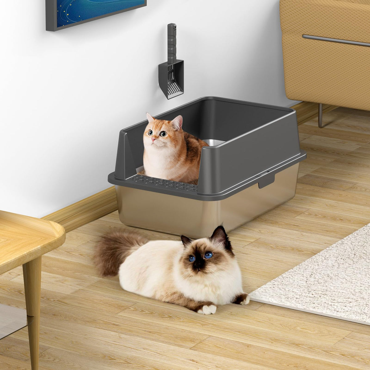 Stainless Steel Cat Litter Box with High Sides Lid X2297