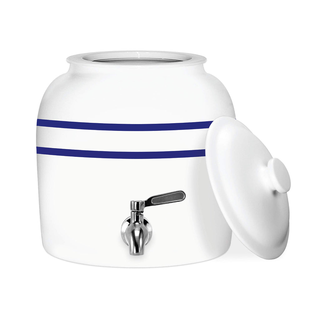 Porcelain Ceramic Crock Water Dispenser with Stainless Steel Faucet and Lid K474