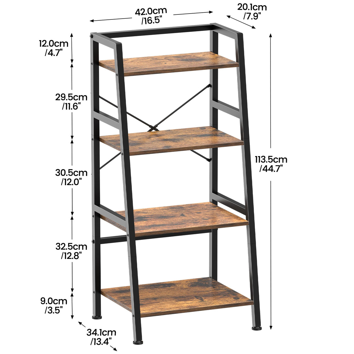 4-Tier Industrial Bookshelf with Steel Frame L80856