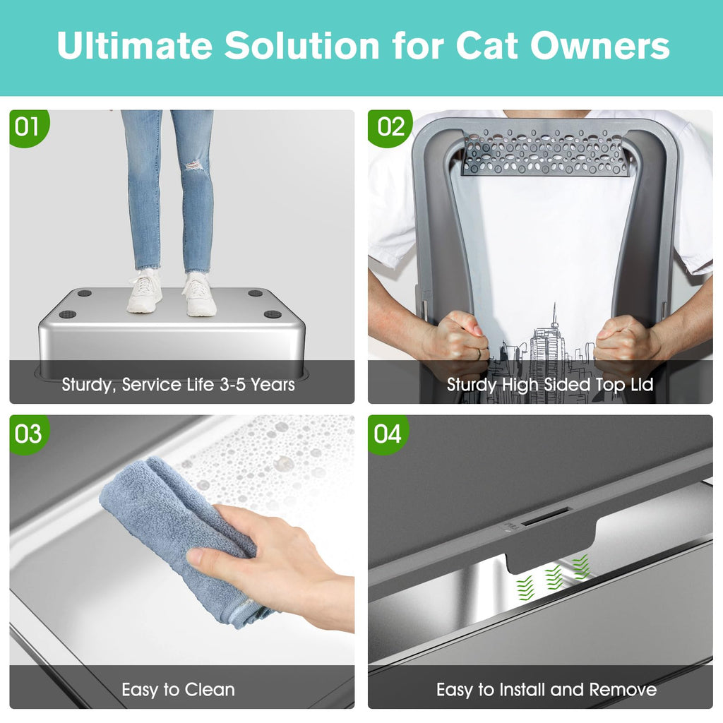 Stainless Steel Cat Litter Box with High Sides Lid X2297