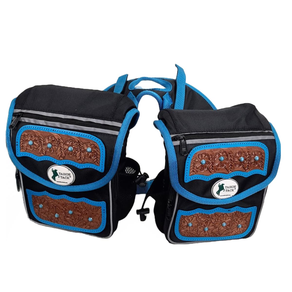 Turquoise Flower 1680D Nylon Western Horn Storage Bag with Hand Tooled Leather Accents L72116