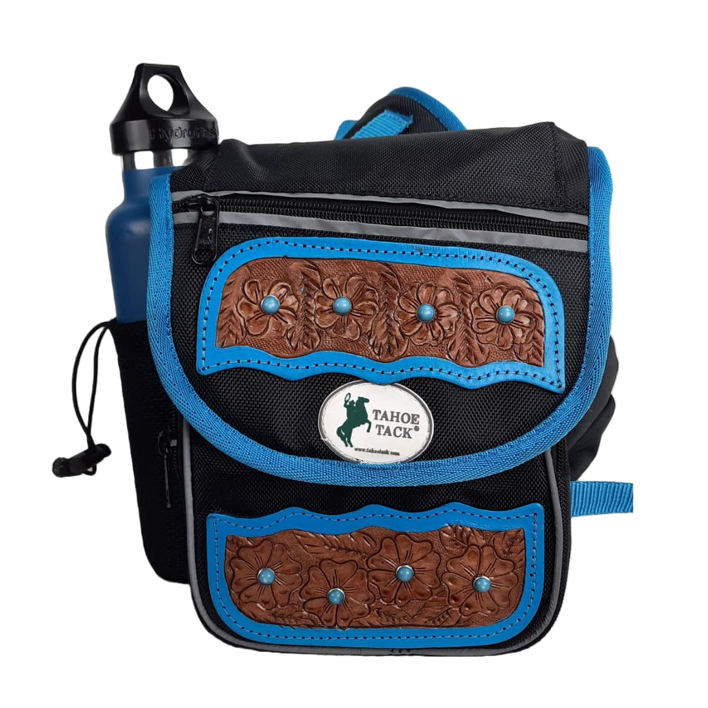 Turquoise Flower 1680D Nylon Western Horn Storage Bag with Hand Tooled Leather Accents L72116