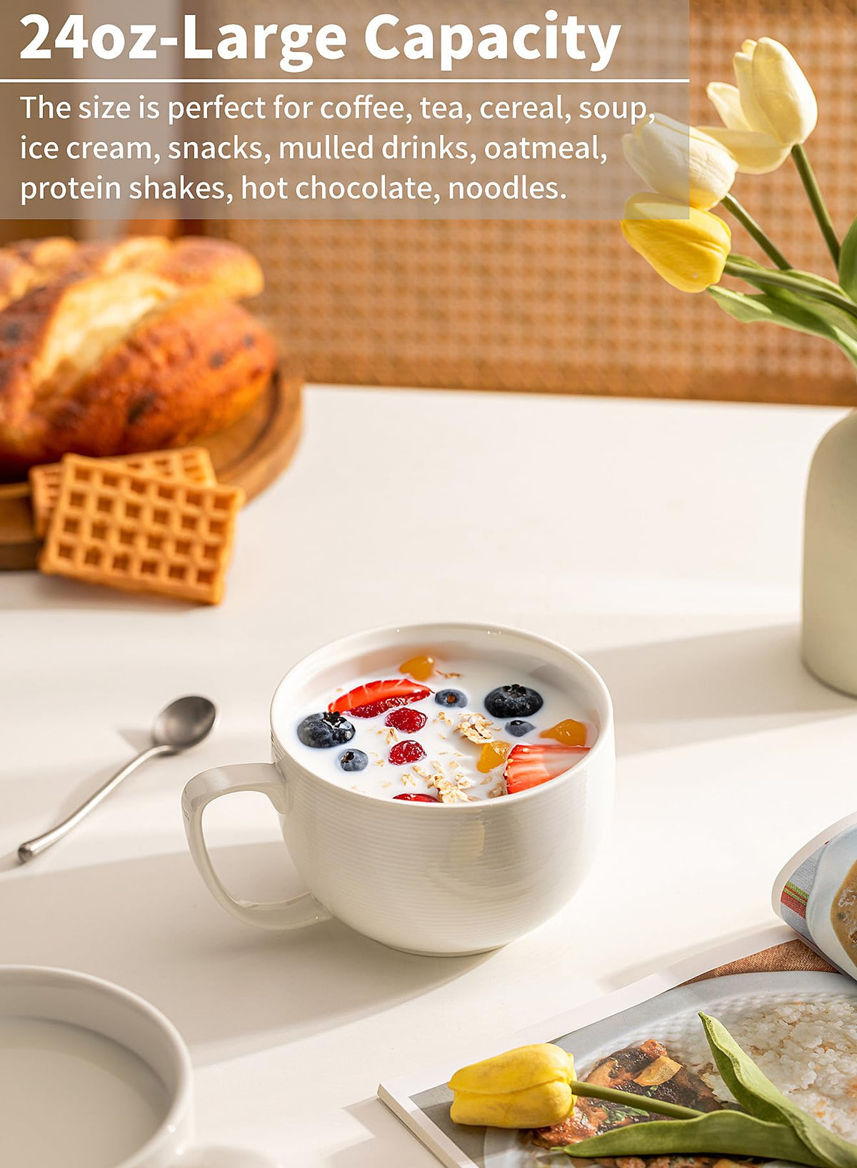 White Pasta Bowls Set of 4 and Jumbo Mugs Set of 4 A718999