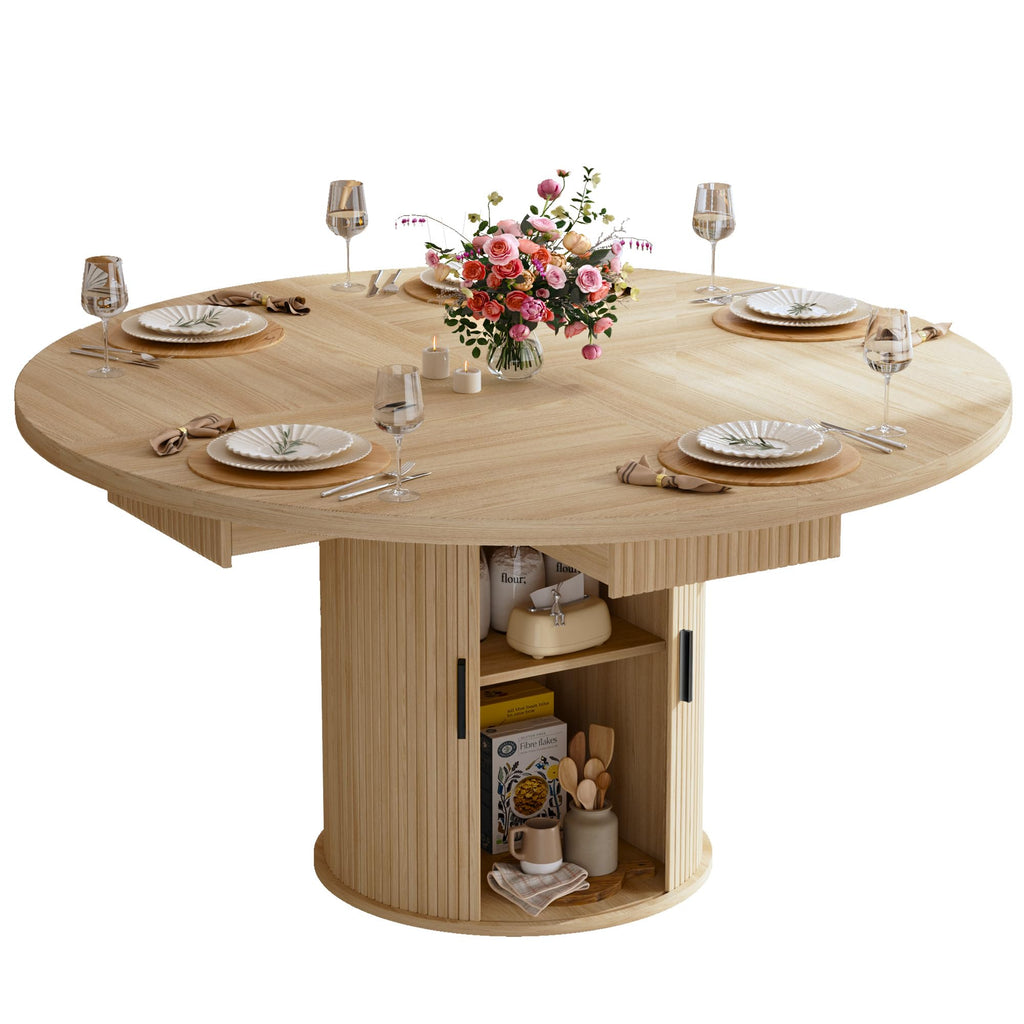 47.2" Round Wood Dining Table with 4 Drawers G94216