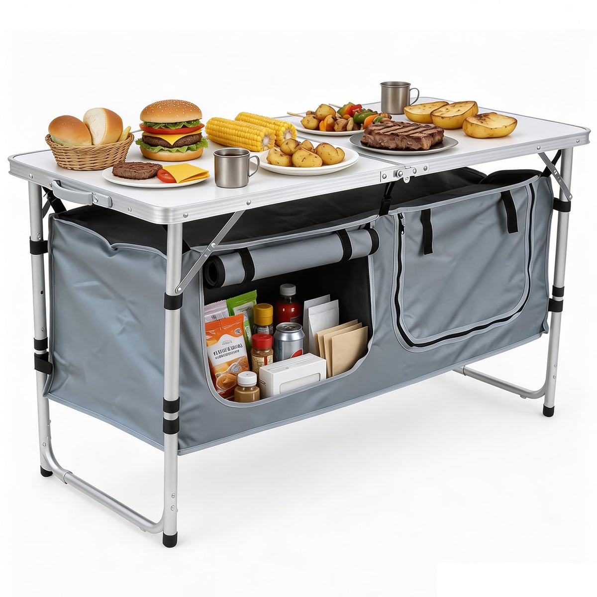 Camping Table with Storage Gray L24173