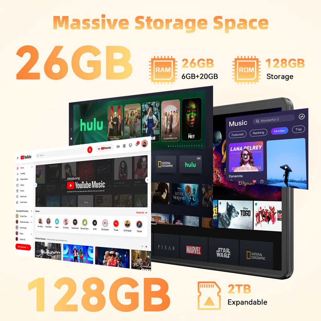 10 inch Android Tablet 26GB RAM 128GB ROM Octa-core 7000mAh Gray R6295