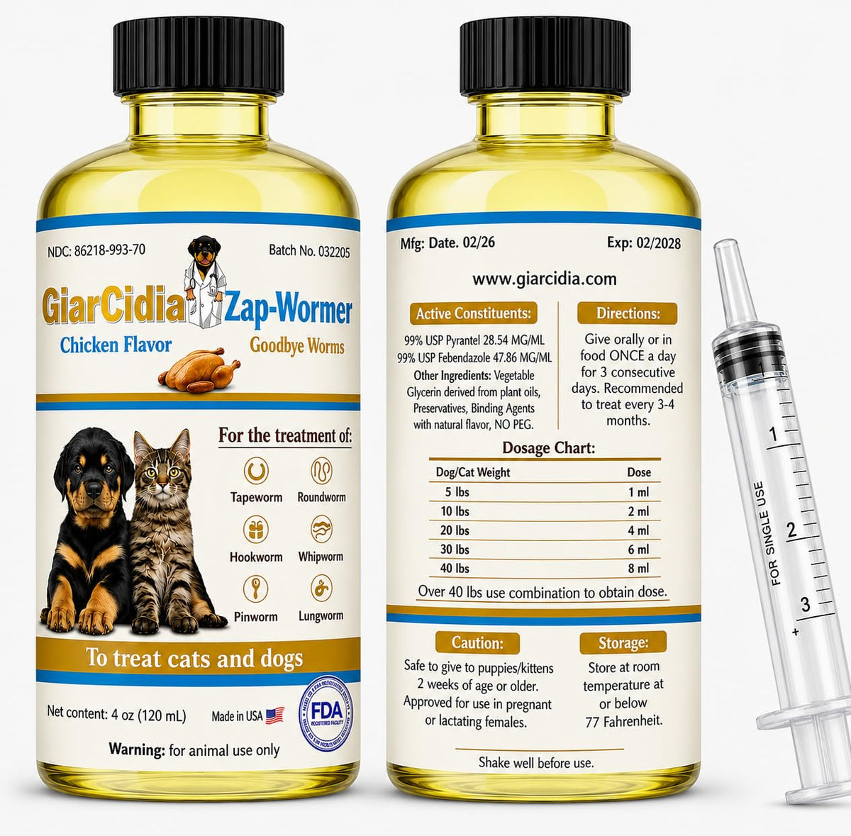 Chicken Flavour Dewormer 120 mL Glass Bottle with Dropper H60011