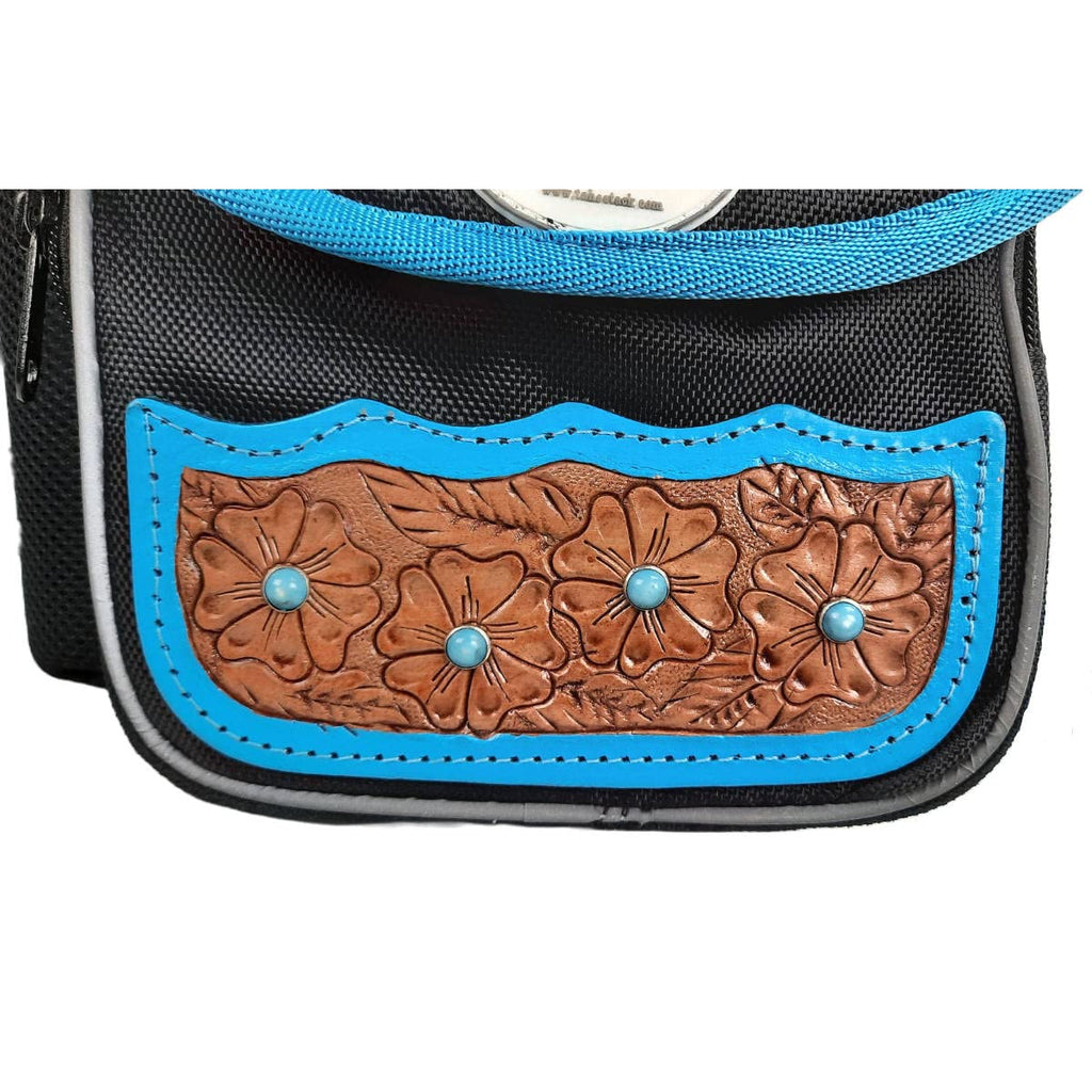 Turquoise Flower 1680D Nylon Western Horn Storage Bag with Hand Tooled Leather Accents L72116