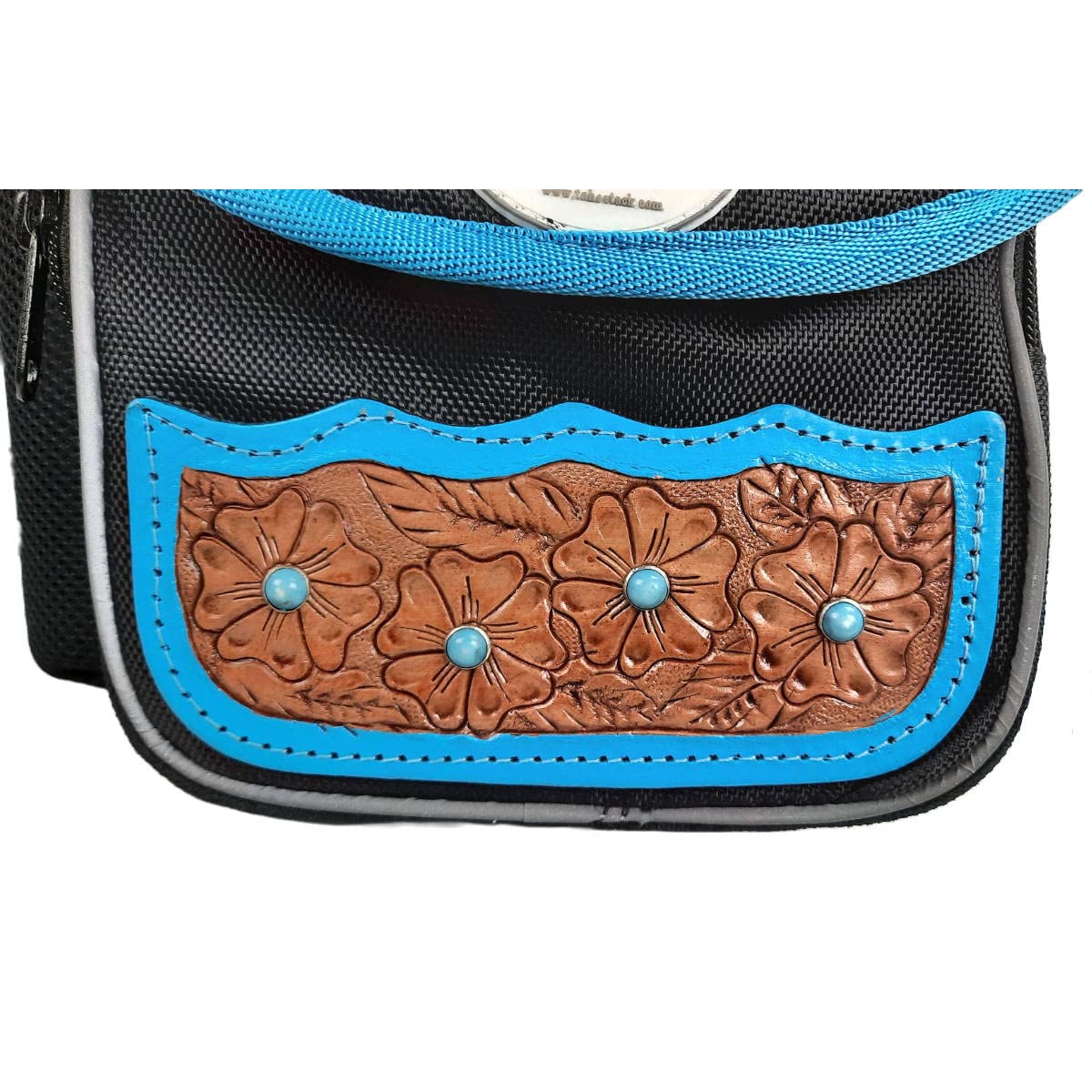 Turquoise Flower 1680D Nylon Western Horn Storage Bag with Hand Tooled Leather Accents L72116