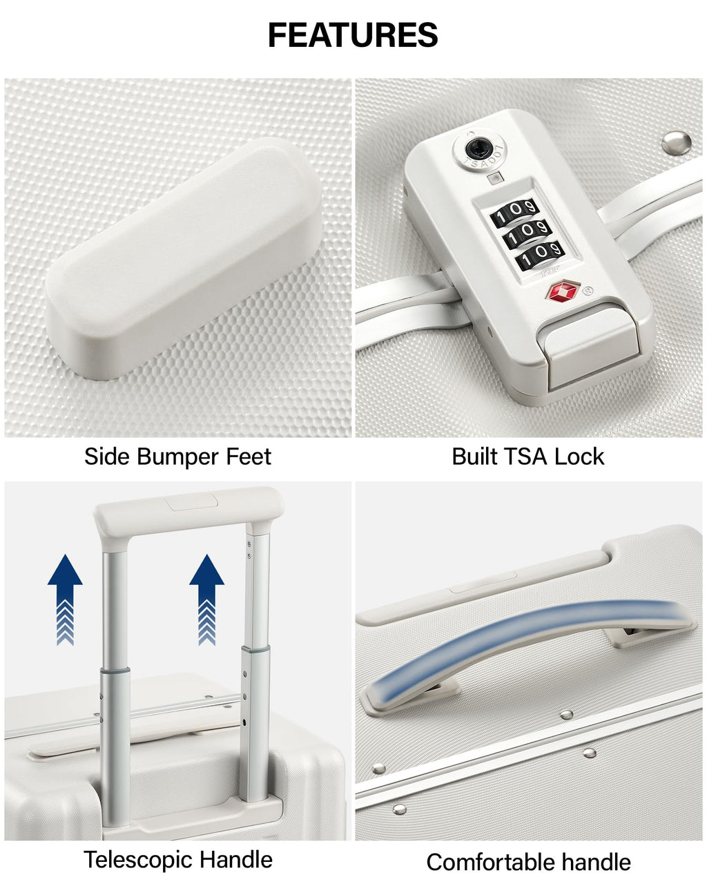 20 Inch Zipperless Aluminum Frame Hard Shell PC Carry-On Luggage with TSA Lock W2505