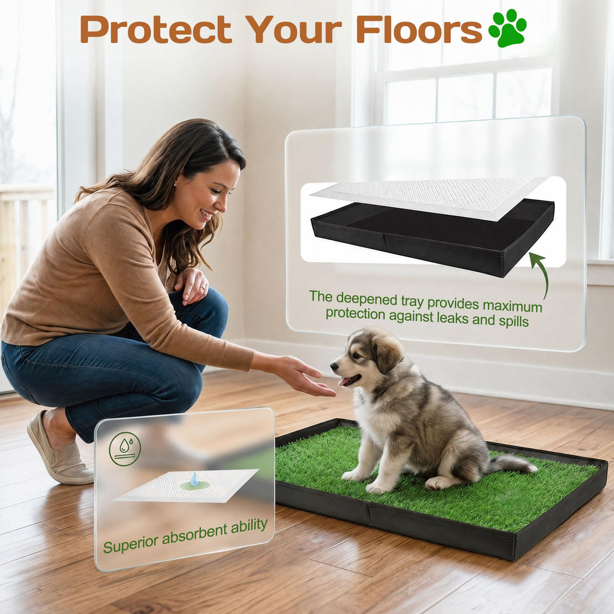 Dog Grass Pad with Tray 32"x22" with 8pc Pee Pads I709710