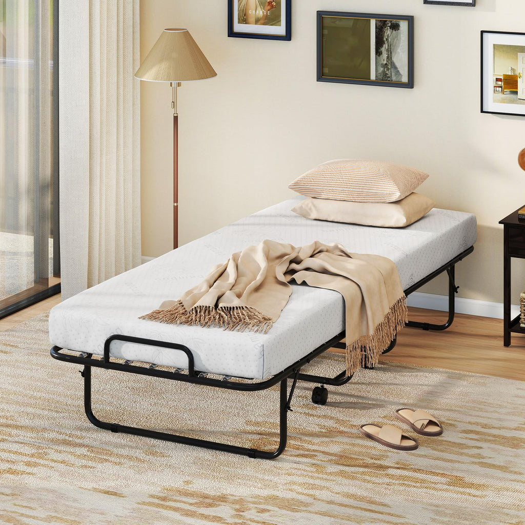 Folding Bed with Mattress, Cot Size Gel Memory Foam Metal Frame B1300